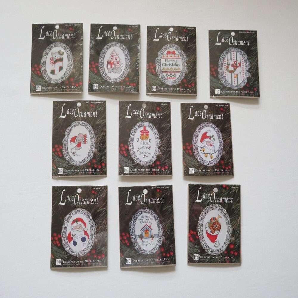 Christmas Lace Ornaments Designs for the Needle Lot of 10 Needlepoint Vint Kits